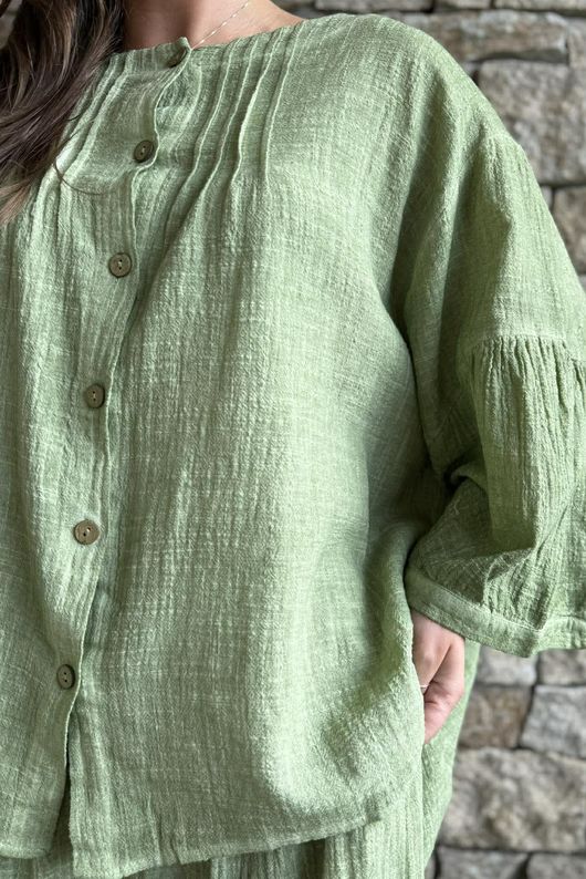 Loom & Thread Pin Tuck Blouse Washed Lawn /40=